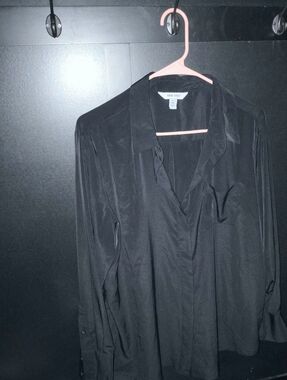 Lightweight Classic Black Button Down Blouse - Petite XL